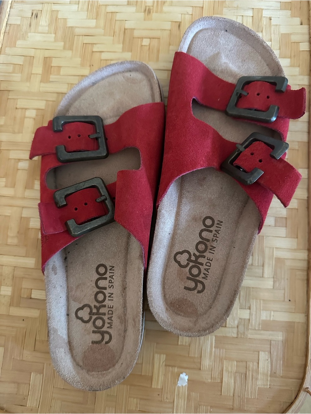 Red Suede Women’s Slide Sandals 2 Buckles Flats
